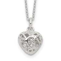 Sterling Silver Polished Puffed Filigree Heart Necklace, 18" view 1