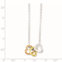 Sterling Silver and Multi-tone Vermeil Polished Fancy 3-Heart Necklace, 18" view 3