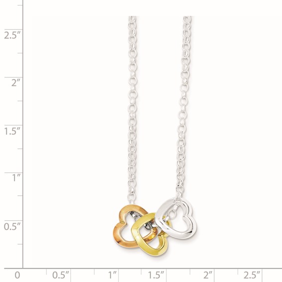 Sterling Silver and Vermeil Polished Fancy 3-Heart Necklace