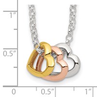 Sterling Silver and Multi-tone Vermeil Polished Fancy 3-Heart Necklace, 18" view 5