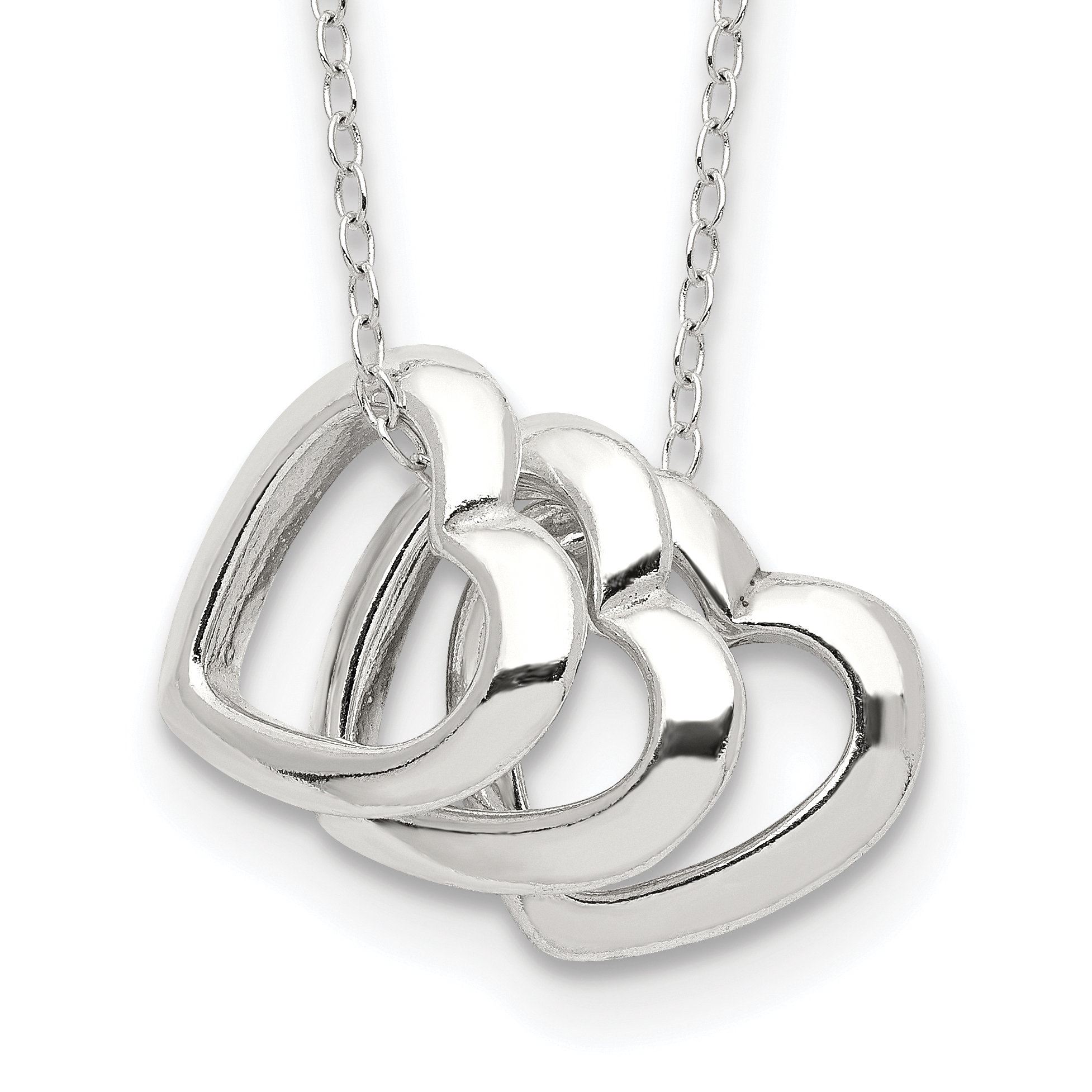 Sterling Silver Polished Fancy 3- Heart Necklace (QG2898-18)