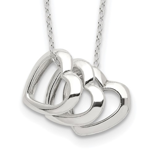 Sterling Silver Polished Fancy 3- Heart Necklace, 18"