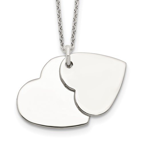 Sterling Silver Polished Engravable 18mm Double Heart Necklace, 18"