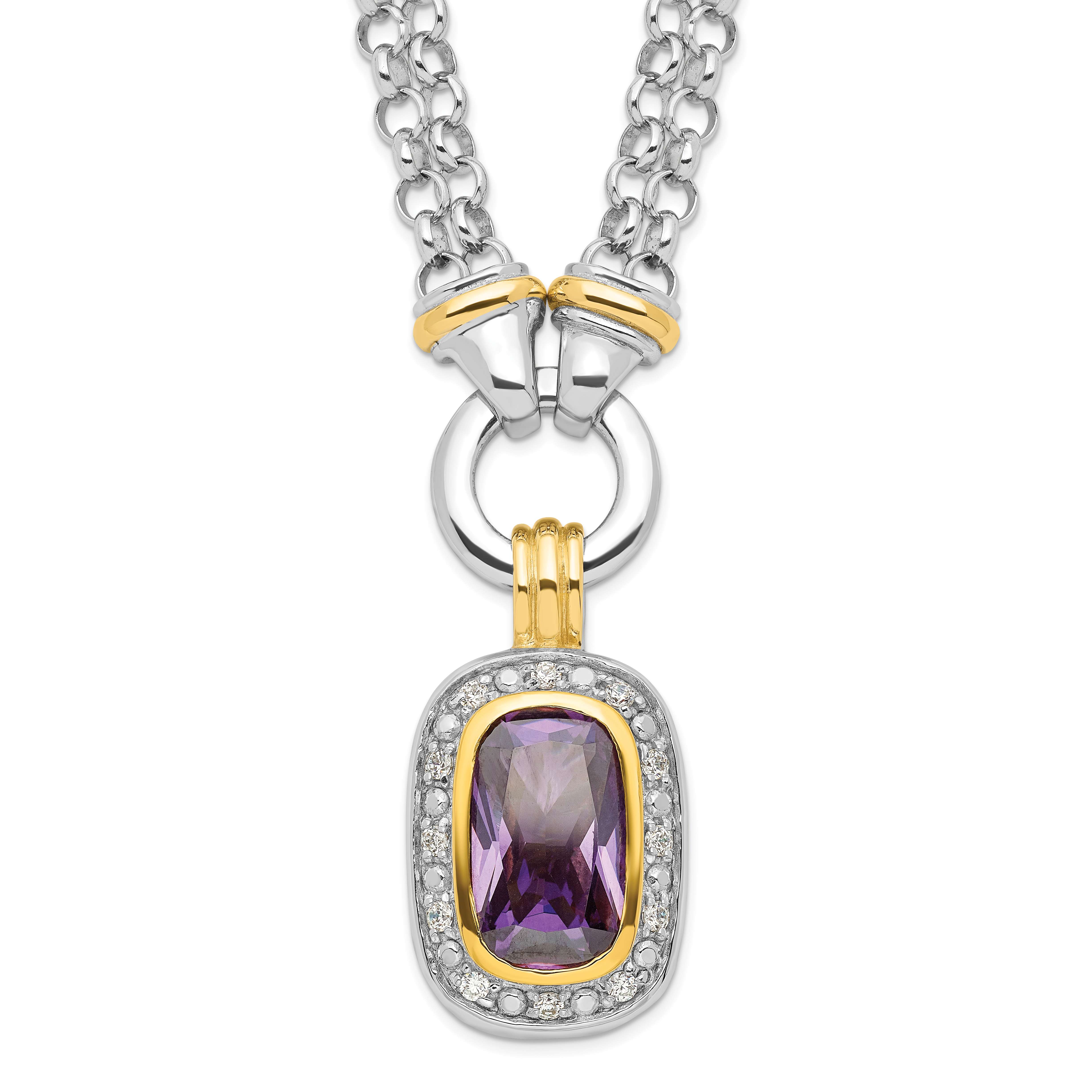 Sterling Silver Flash Gold-plated CZ Necklace (QG2920-16)