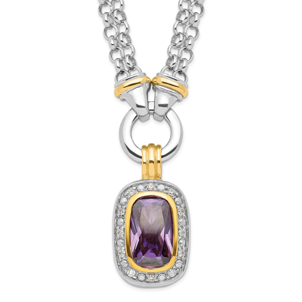 Sterling Silver Flash Gold-plated CZ Necklace (QG2920-16)