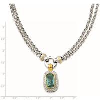 Sterling Silver Flash Gold-plated Emerald-shape Blue and Clear CZ Halo 2-Strand 16 Inch Necklace view 3