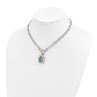 Sterling Silver Flash Gold-plated Emerald-shape Blue and Clear CZ Halo 2-Strand 16 Inch Necklace view 4