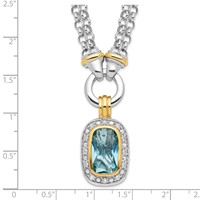 Sterling Silver Flash Gold-plated Emerald-shape Blue and Clear CZ Halo 2-Strand 16 Inch Necklace view 5