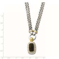 Sterling Silver Flash Gold-plated Emerald-shape Smoky and Clear CZ Halo 2-Strand Necklace, 16" view 3