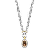 Sterling Silver Flash Gold-plated Emerald-shape Smoky and Clear CZ Halo 2-Strand Necklace, 16" view 2