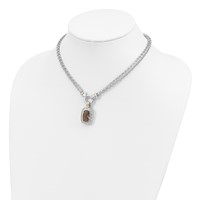 Sterling Silver Flash Gold-plated Emerald-shape Smoky and Clear CZ Halo 2-Strand Necklace, 16" view 4