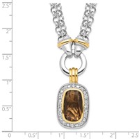 Sterling Silver Flash Gold-plated Emerald-shape Smoky and Clear CZ Halo 2-Strand Necklace, 16" view 5