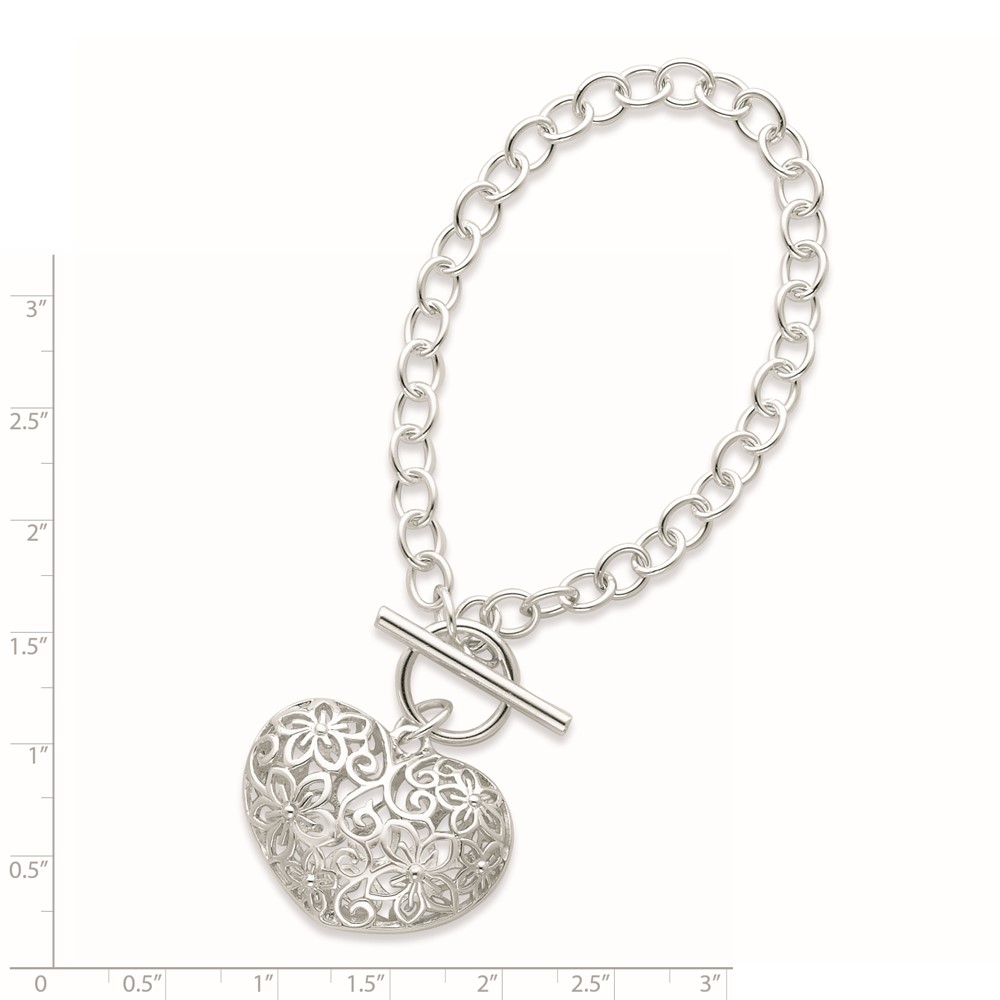 Sterling Silver Puffed Filigree Heart Toggle Bracelet (QG2978-7.75)