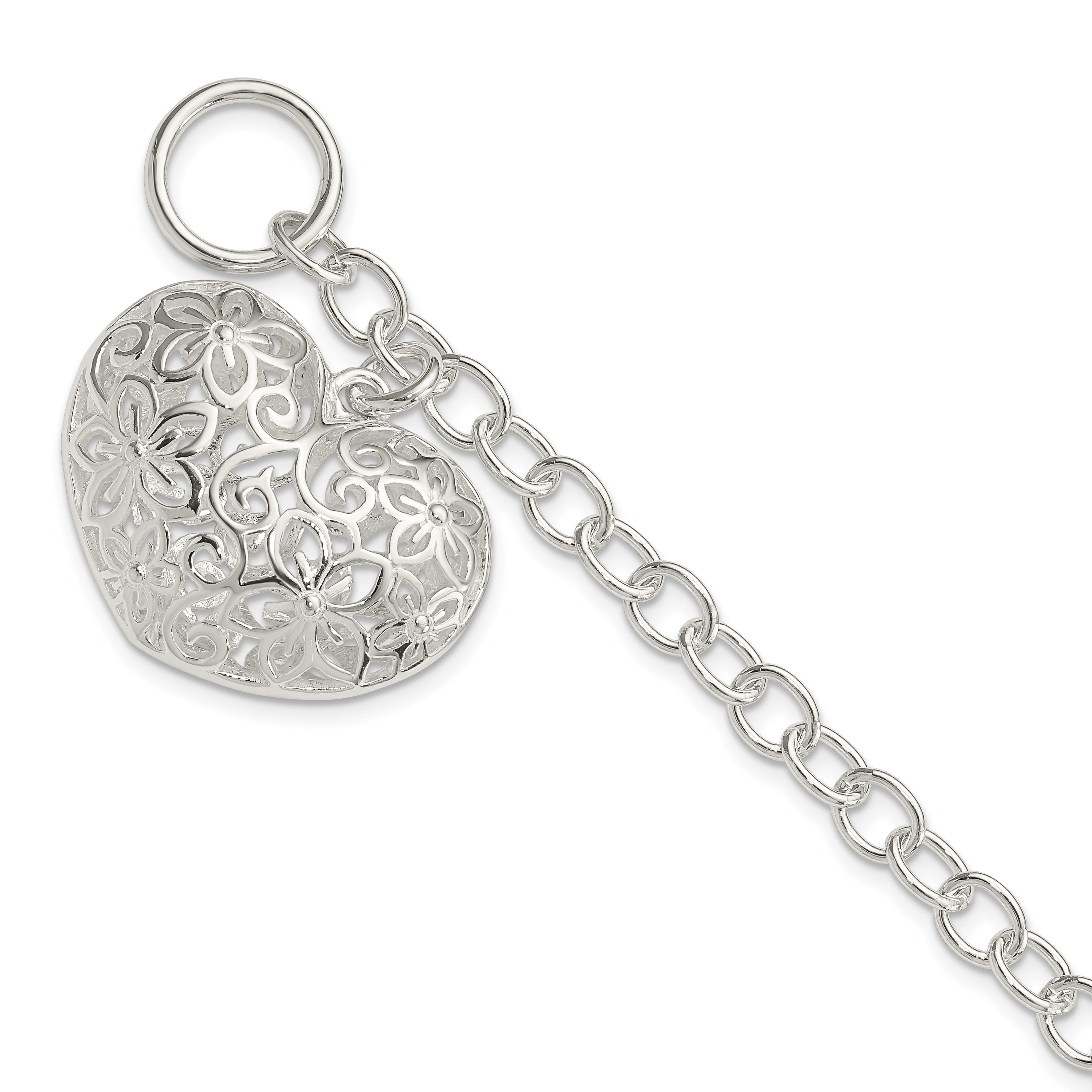 Sterling Silver Puffed Filigree Heart Toggle Bracelet (QG2978-7.75)