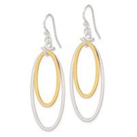 Sterling Silver and Vermeil Polished Oval Drop Y-Necklace and Shepherd Hook Earring Set, 18" view 4