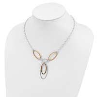 Sterling Silver and Vermeil Polished Oval Drop Y-Necklace and Shepherd Hook Earring Set, 18" view 5