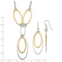 Sterling Silver and Vermeil Polished Oval Drop Y-Necklace and Shepherd Hook Earring Set, 18" view 3