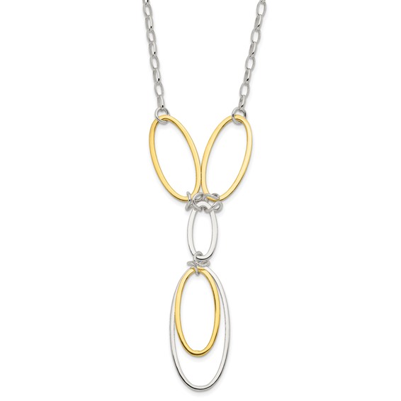 Sterling Silver and Vermeil Polished Drop Necklace and Earring Set