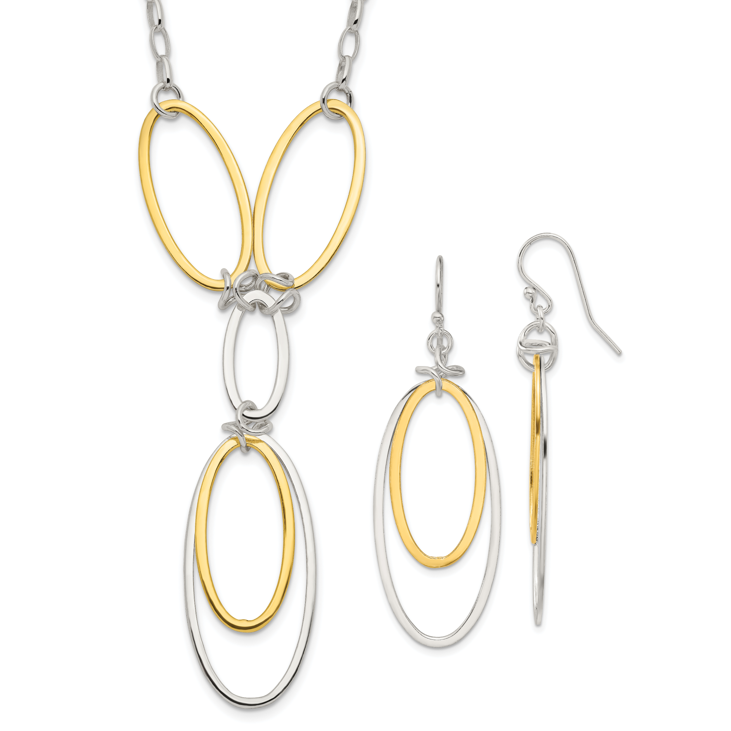 Sterling Silver and Vermeil Polished Drop Necklace and Earring Set (QG2983SET)