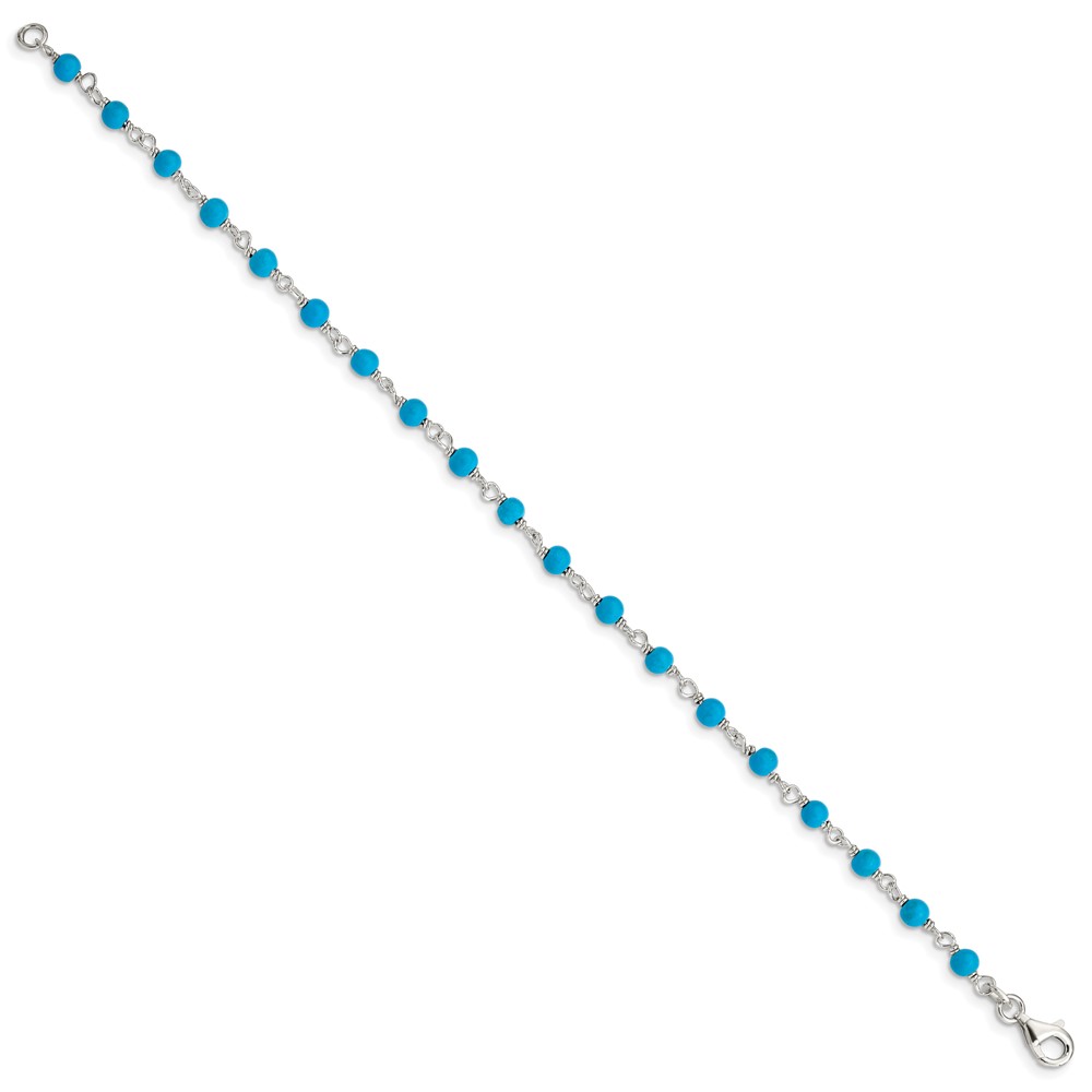 Sterling Silver Genuine Turquoise Bead Polished Bracelet (QG2990-7.5)