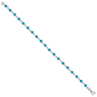 Sterling Silver Polished Genuine Turquoise Bead Bracelet, 7.5" view 2