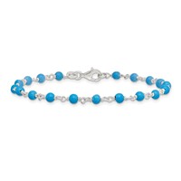 Sterling Silver Polished Genuine Turquoise Bead Bracelet, 7.5" view 3
