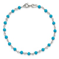 Sterling Silver Polished Genuine Turquoise Bead Bracelet, 7.5" view 4