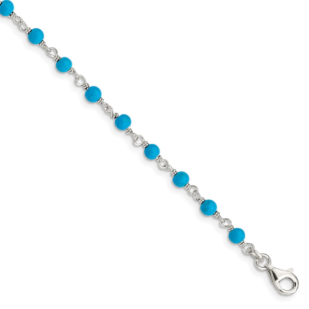 Sterling Silver Genuine Turquoise Bead Polished Bracelet (QG2990-7.5)