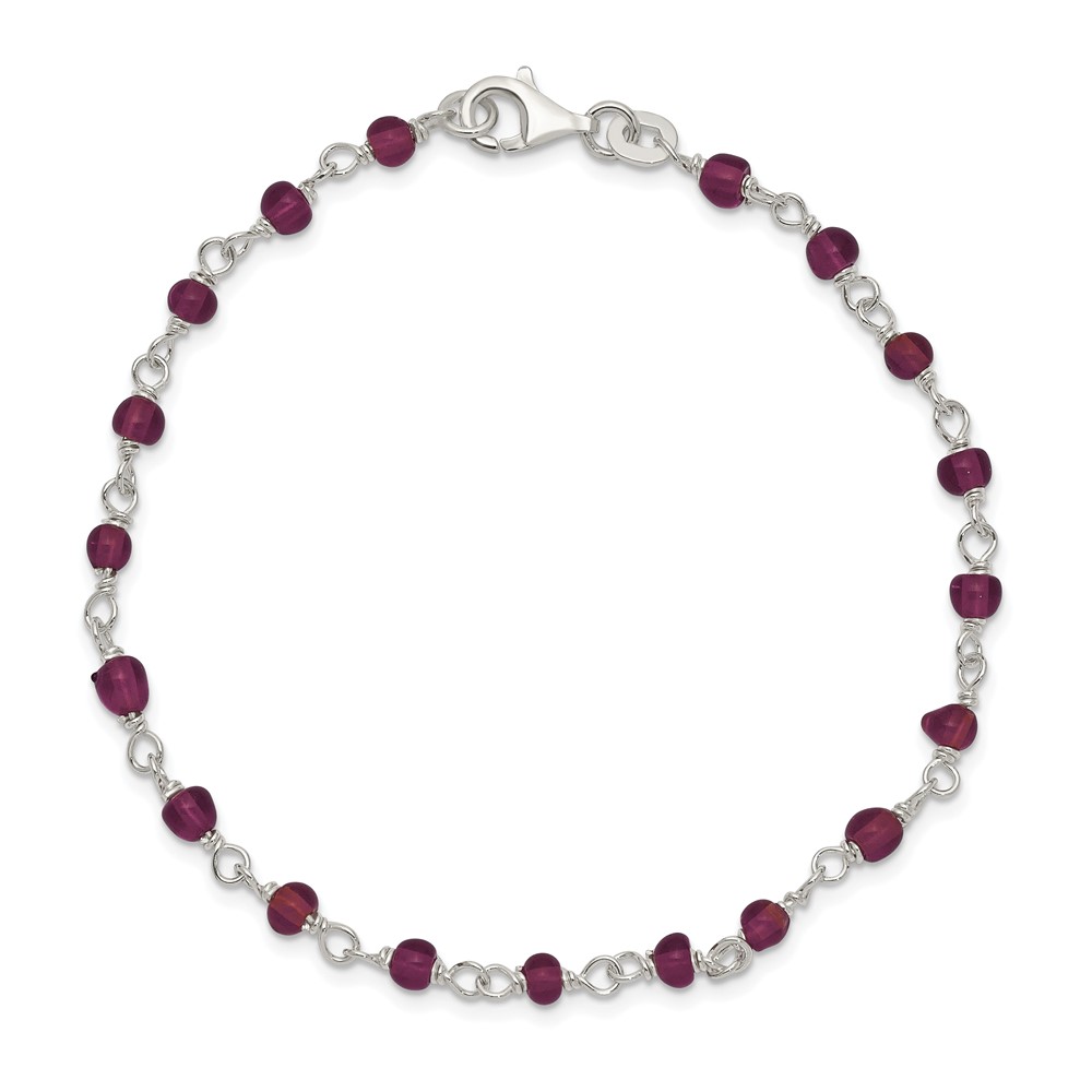 Sterling Silver Dark Red CZ Polished Bracelet (QG2991-7.25)
