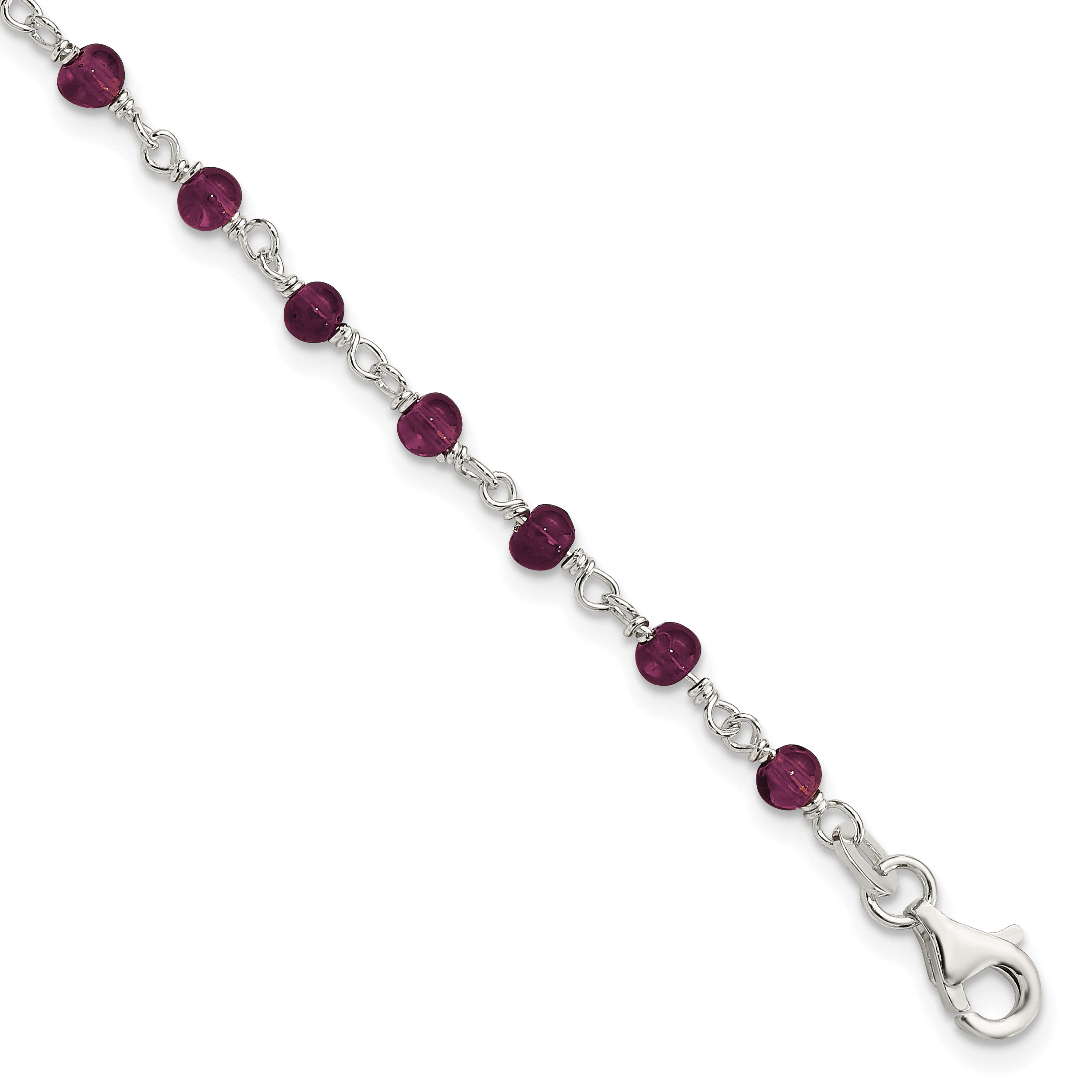 Sterling Silver Dark Red CZ Polished Bracelet (QG2991-7.25)