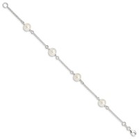 Sterling Silver 8-9mm White Near-Round Freshwater Cultured Pearl 4-Station Bracelet, 7.25" view 2