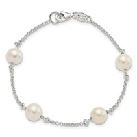 Sterling Silver 8-9mm White Near-Round Freshwater Cultured Pearl 4-Station Bracelet, 7.25" view 3