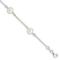 Sterling Silver 8-9mm White Near-Round Freshwater Cultured Pearl 4-Station Bracelet, 7.25" view 1