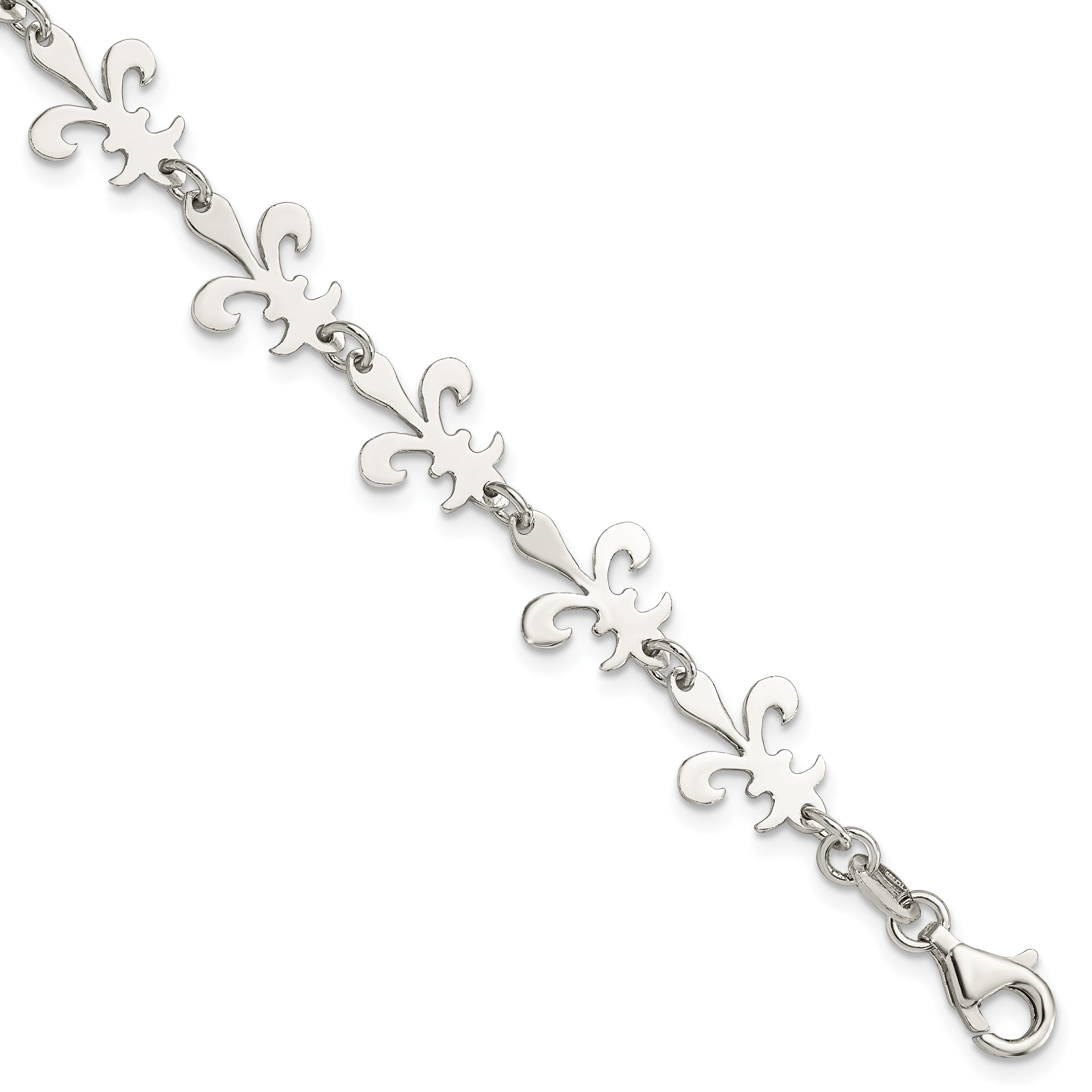 Sterling Silver Polished Fleur De Lis Bracelet (QG3004-7.5)