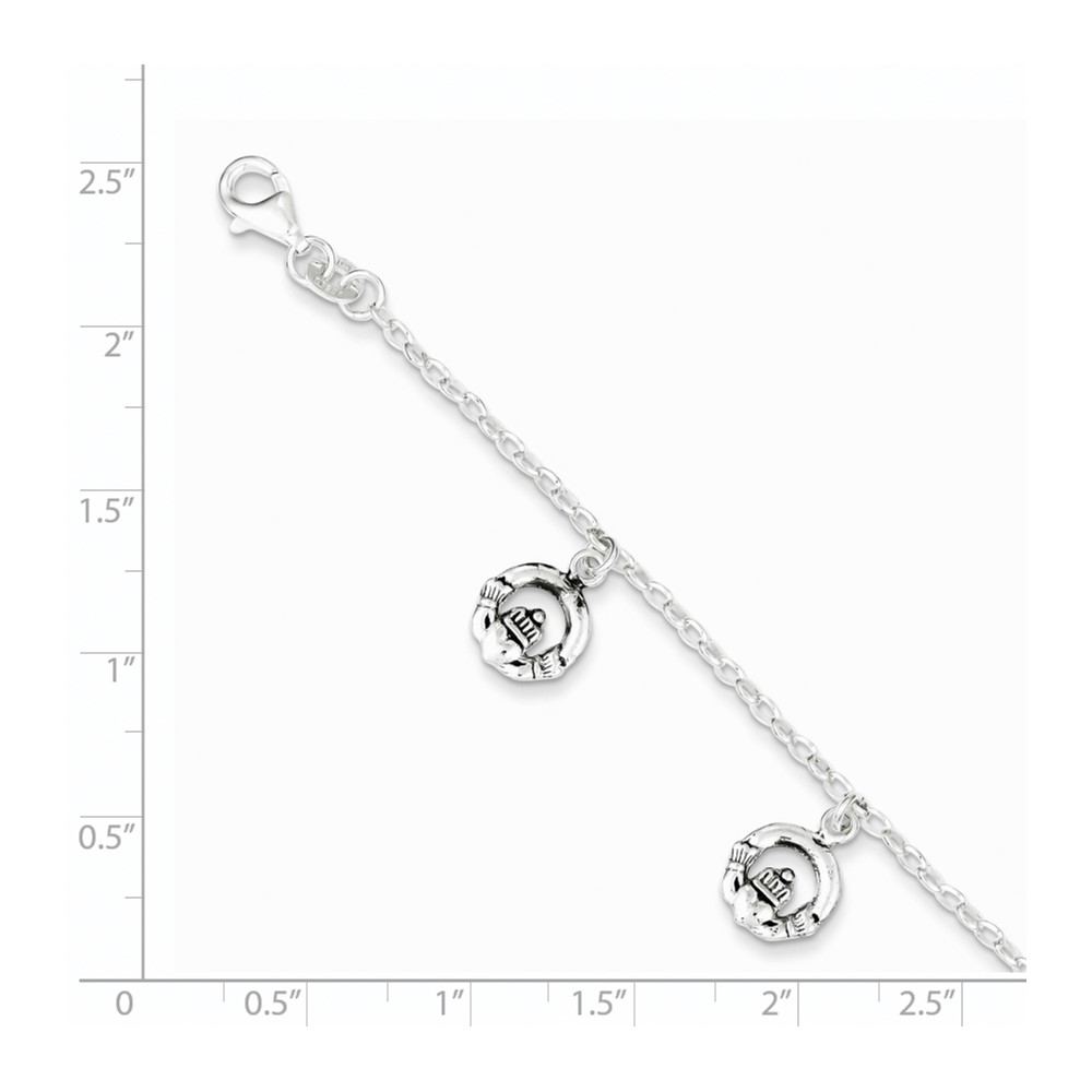 Sterling Silver Antiqued Claddagh Bracelet (QG3005-7)