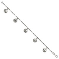 Sterling Silver Antiqued Claddagh Charms Bracelet, 7" view 2