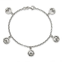 Sterling Silver Antiqued Claddagh Charms Bracelet, 7" view 3