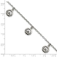 Sterling Silver Antiqued Claddagh Charms Bracelet, 7" view 4