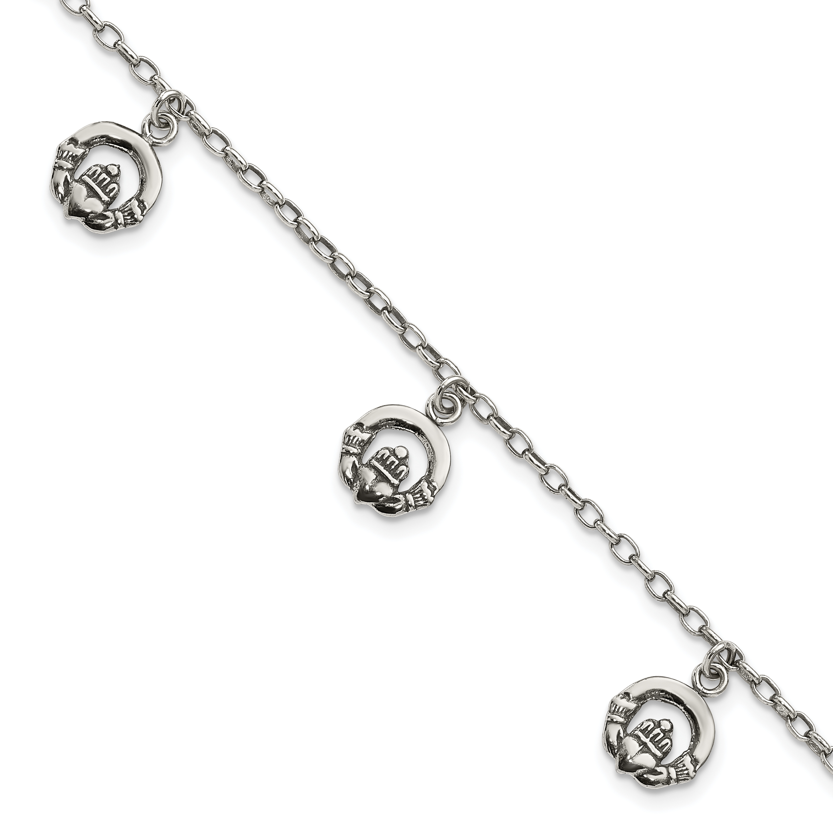 Sterling Silver Antiqued Claddagh Bracelet (QG3005-7)