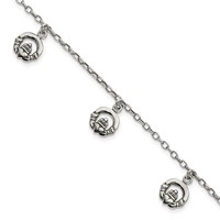 Sterling Silver Antiqued Claddagh Charms Bracelet, 7" view 1