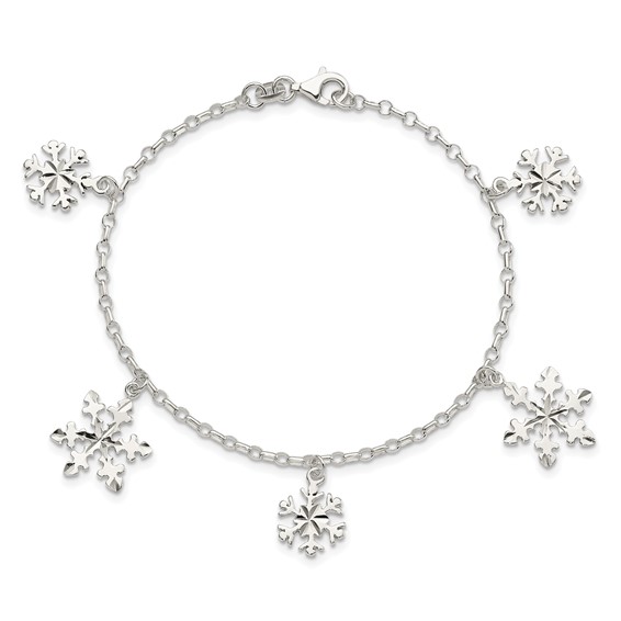 Sterling Silver Diamond-Cut Snowflake Bracelet