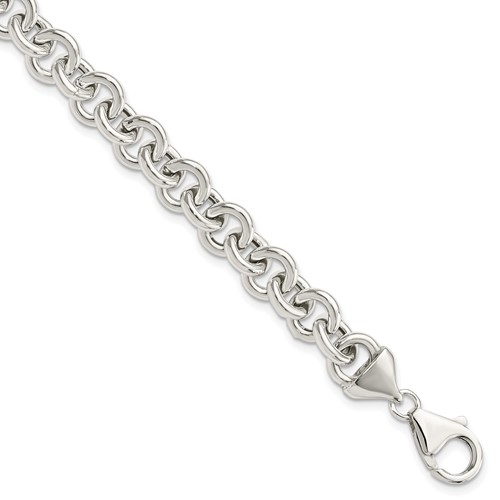 Sterling Silver Polished 9mm Fancy Rolo Link Bracelet, 7.75"