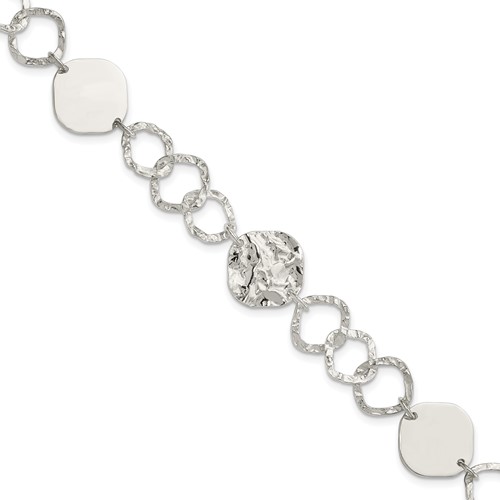 Sterling Silver Polished and Textured Fancy Link Bracelet, 7.5"