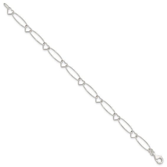 Sterling Silver Oval Link w/Hearts Bracelet