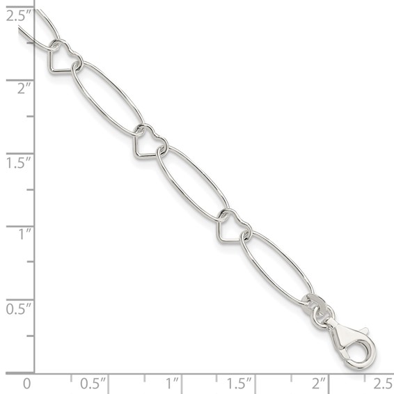 Sterling Silver Oval Link w/Hearts Bracelet