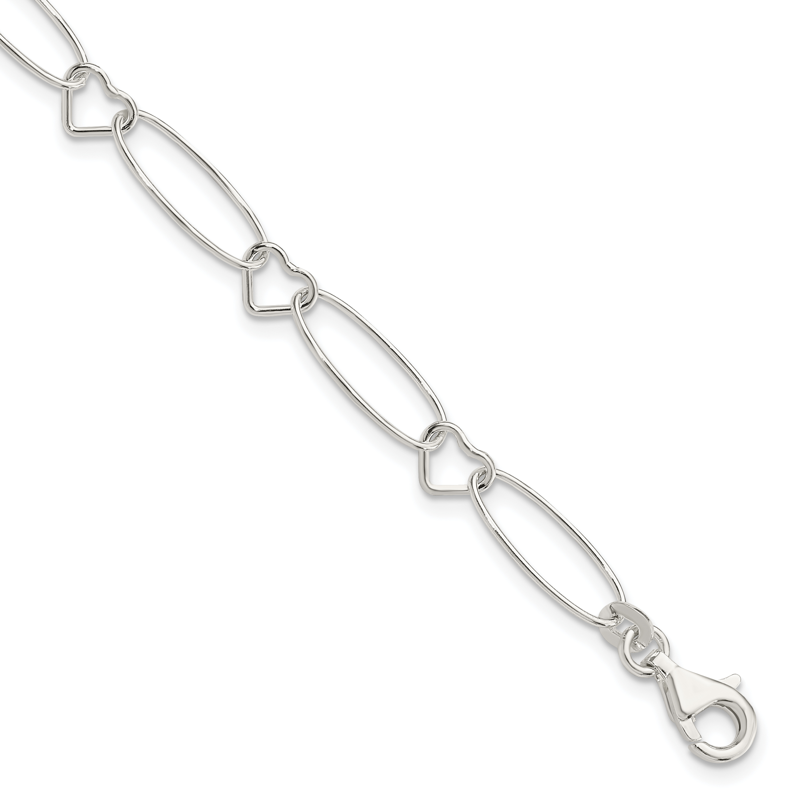 Sterling Silver Oval Link w/Hearts Bracelet (QG3056-7.5)