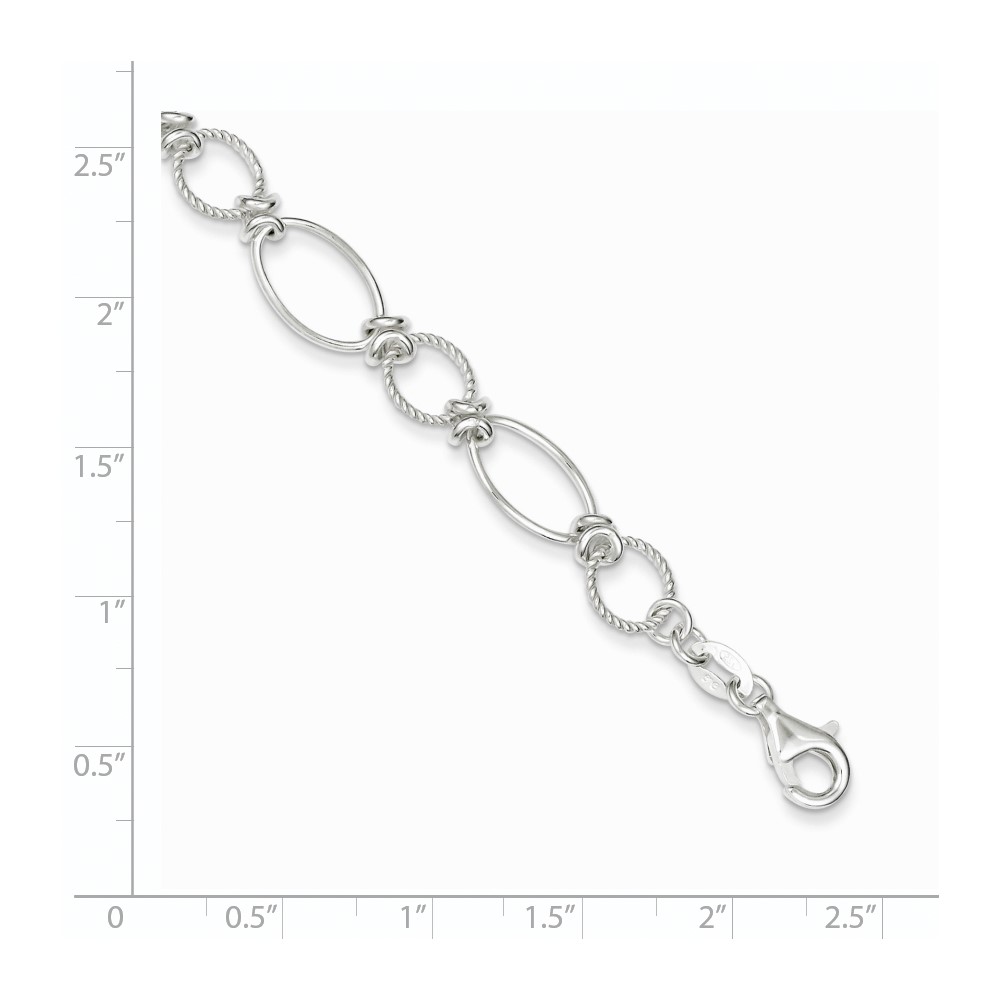 Sterling Silver Polished Textured Fancy Circle and Oval Link Bracelet (QG3059-7.5)