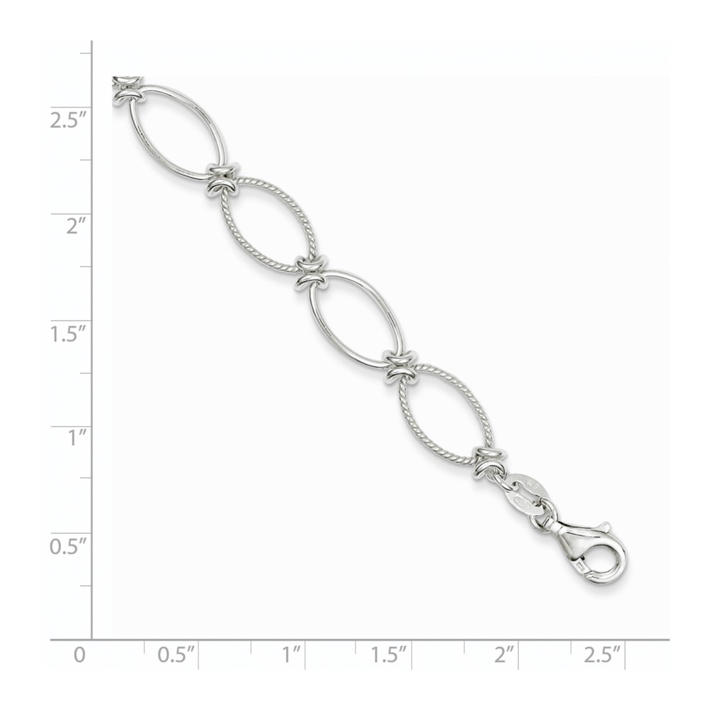Sterling Silver Polished Textured Fancy Oval Link Bracelet (QG3060-7.5)