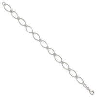 Sterling Silver Polished Textured Fancy Oval Link Bracelet, 7.5" view 2