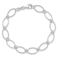 Sterling Silver Polished Textured Fancy Oval Link Bracelet, 7.5" view 3